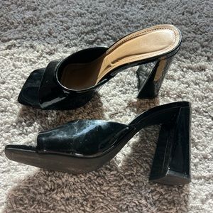 Patent Leather Black Chunky Block Heels